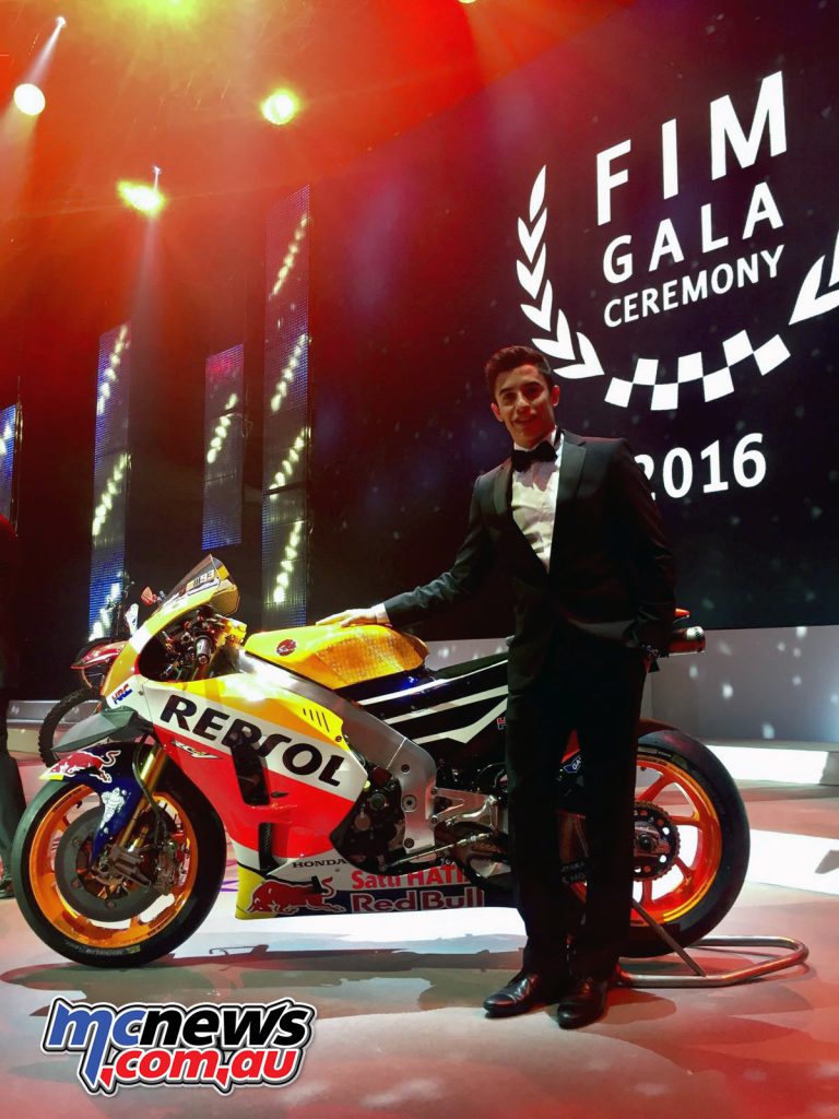 2016 FIM Gala - MotoGP Champion Marc Marquez with his Honda RC213V