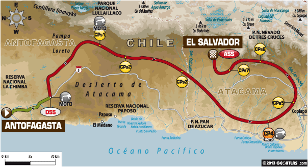 TOMORROW'S STAGE - Thursday, January 16 - Stage 11: Antofagasta – El Salvador / Liasion: 144 km Special: 605 km Total: 749 km