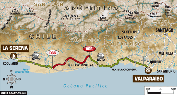 TOMORROW'S STAGE - Saturday, January 18 - Stage 13: La Serena – Valparaíso - Liasion: 378 km Special: 157 km Total: 535 km