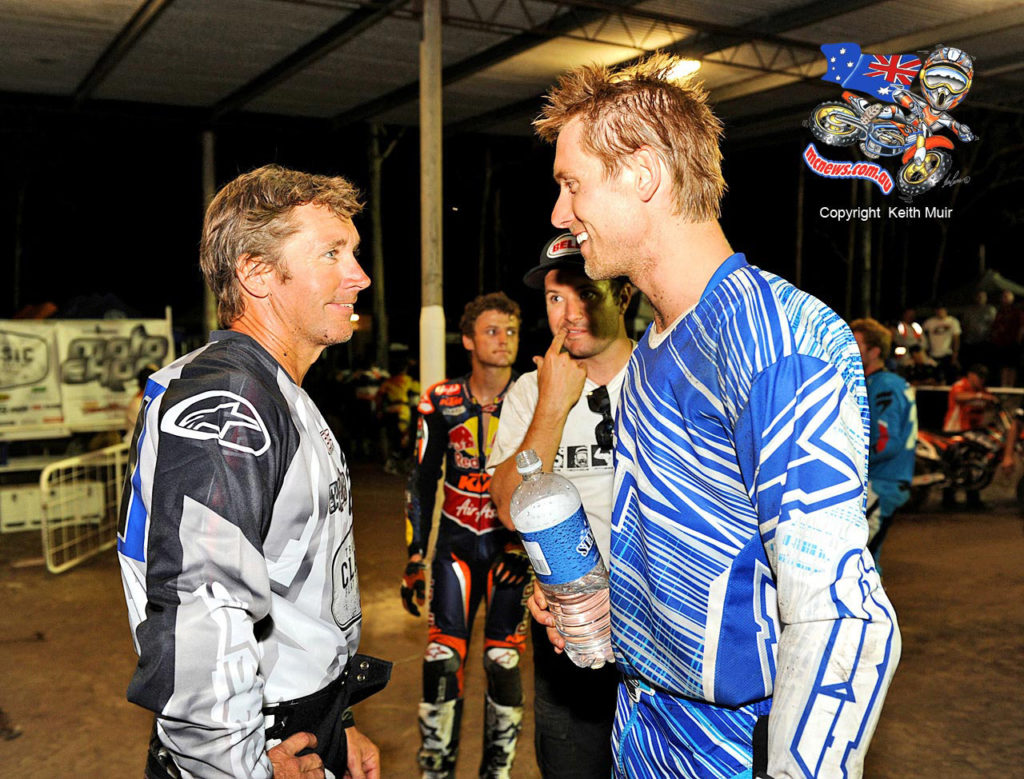 Troy Herfoss with Troy Bayliss. They finished 1-2 at the recent star studded Troy Bayliss Classic Dirt Track event.