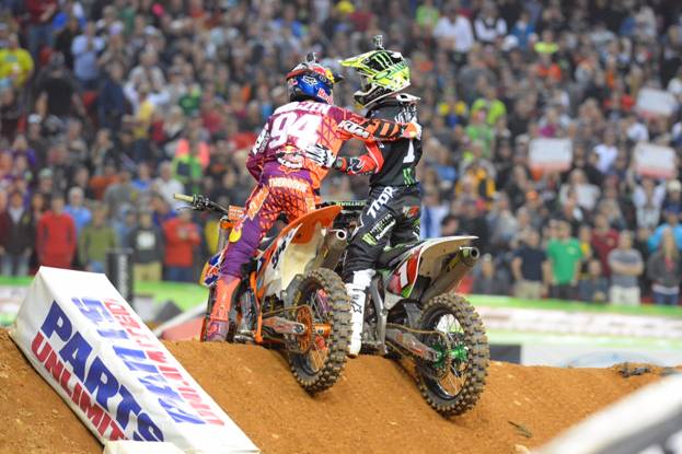 Roczen and Villopoto Celebrate after the 450SX Class Main Event - Photo Credit: Simon Cudby