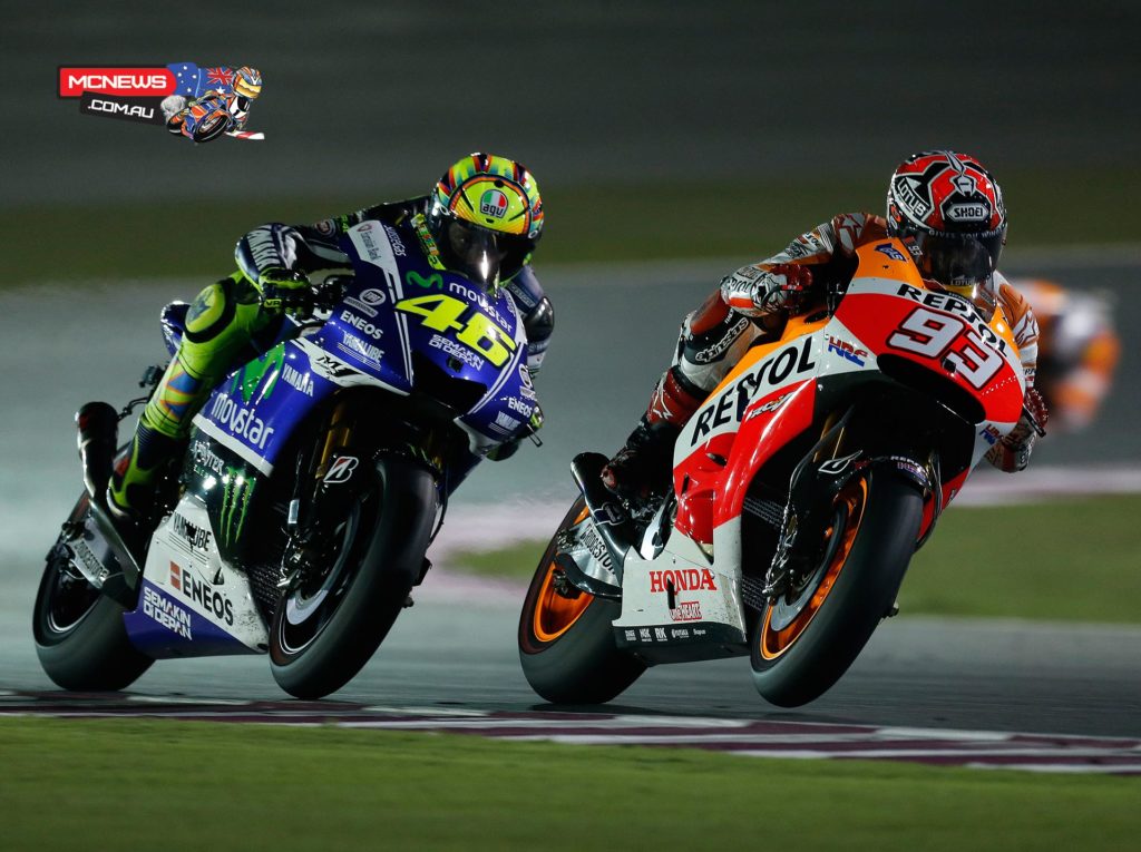 Rossi piled the pressure on Marquez and took the lead on the penultimate lap but Marquez came right back at him hard. 