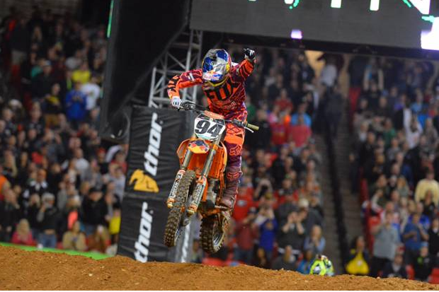 450SX Main Event race winner, Ken Roczen celebrating his win in Atlanta - Photo Credit: Simon Cudby