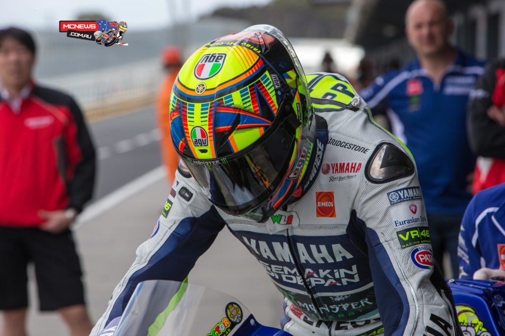Valentino Rossi exits pit lane at Phillip Island this morning