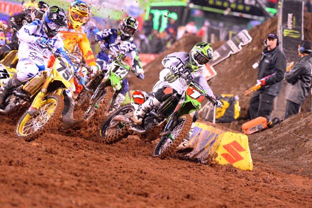 With his fourth Nuclear Cowboyz Holeshot Award, Villopoto led all 20 laps tonight - Photo Credit: Simon Cudby