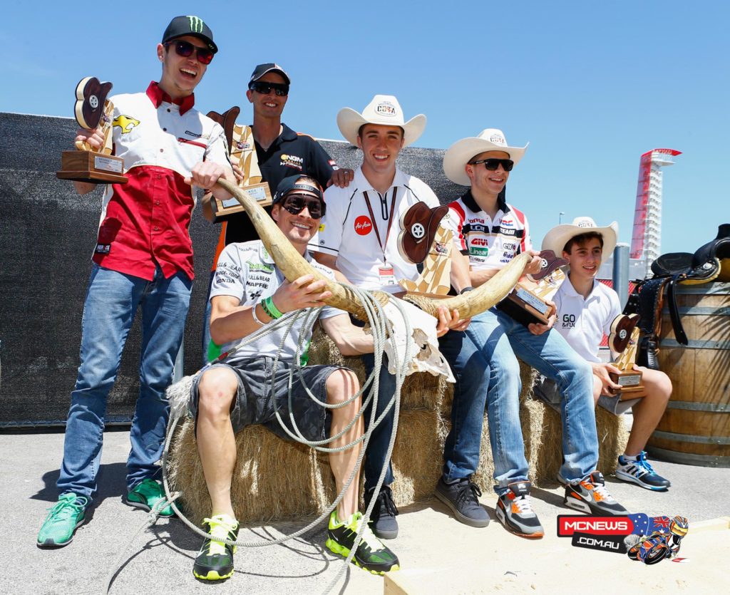 After the press conference Texas Tornado Edwards was joined by Hayden and Herrin to compete in COTA's Cowboy Challenge, which pitted the Americans against three riders from the old continent - Stefan Bradl, Tito Rabat and Niccolo Antonelli. The riders of Team USA and Team Europe competed in two cowboy challenges - cattle roping and horseshoes - with coaching and guidance from a real Texan cowboy, Keith Moon.
