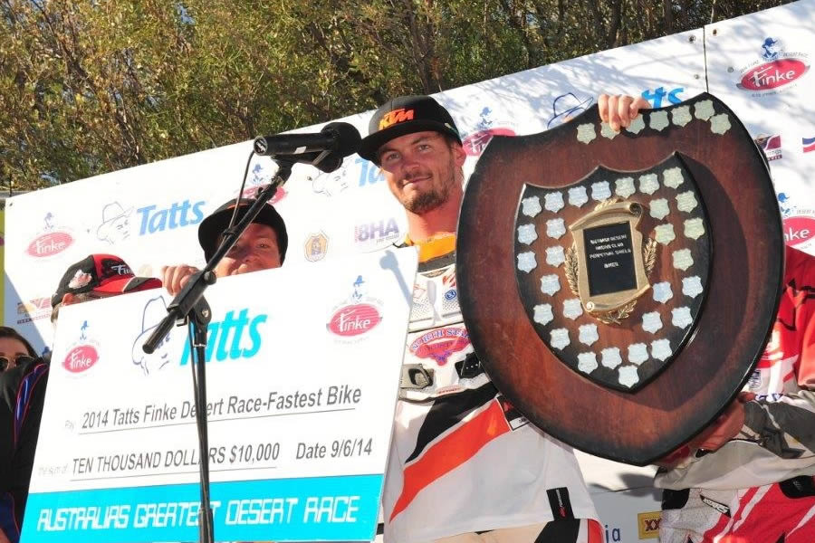 At its first official outing the KTM Desert Racing Team has scooped the biggest off road racing event on the Australian calendar, with Toby Price winning his third Finke crown at the 39th running of the Tatts Finke Desert Race in Alice Springs.