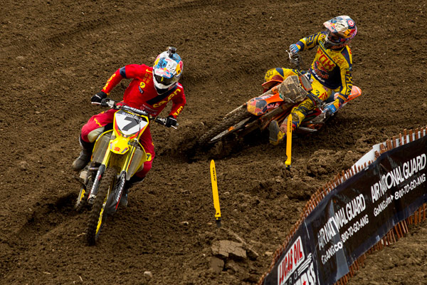 The competition in the 450 Class was the best of the season, with Stewart (7) and Dungey (5) rounding out the overall podium. (Photo: Chris Ortiz)