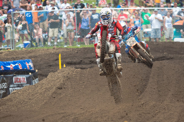 Canard held off Dungey for second in Moto 1. (Photo: George Crosland)
