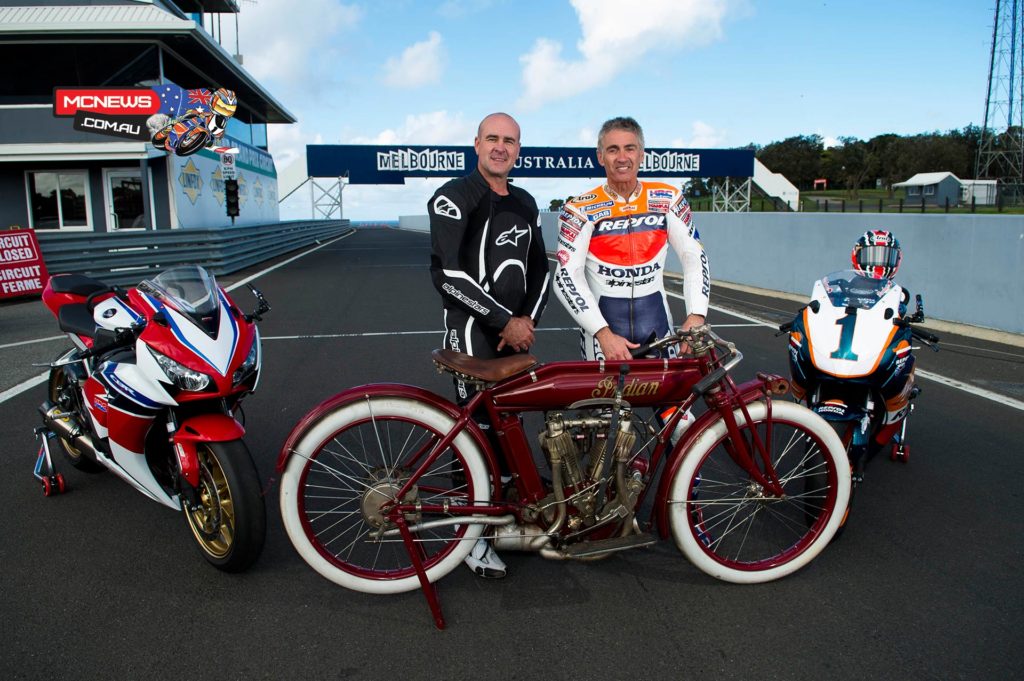 Australian Motorcycle Grand Prix turns 100 - Daryl Beattie and Mick Doohan with a 1914 Indian