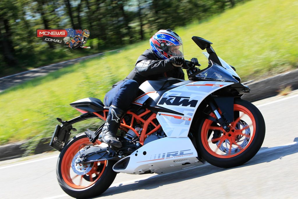 KTM RC390 ridden on a 100km road loop above Maranello (pictured) and also on the Autodromo di Modena circuit