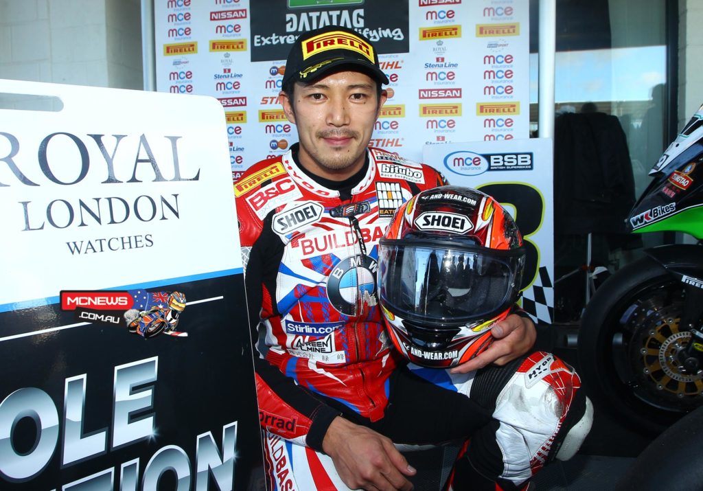 Ryuichi Kiyonari outgunned his rival Shane 'Shakey' Byrne in the battle for pole position as the ‘War for Four’ MCE Insurance British Superbike titles continues to rage at the penultimate round of the season at Silverstone.