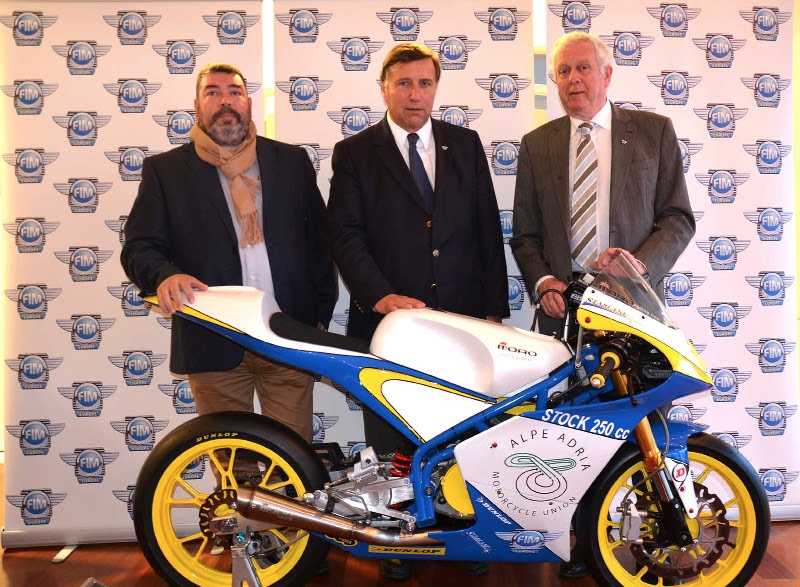 In the centre, Dr. Wolfgang Srb, FIM Europe President, on the left, Mr. Luigi Favarato, Alpe Adria Union President, on the right Mr. Martin De Graaff,  President of FIM Europe Sporting Council.
