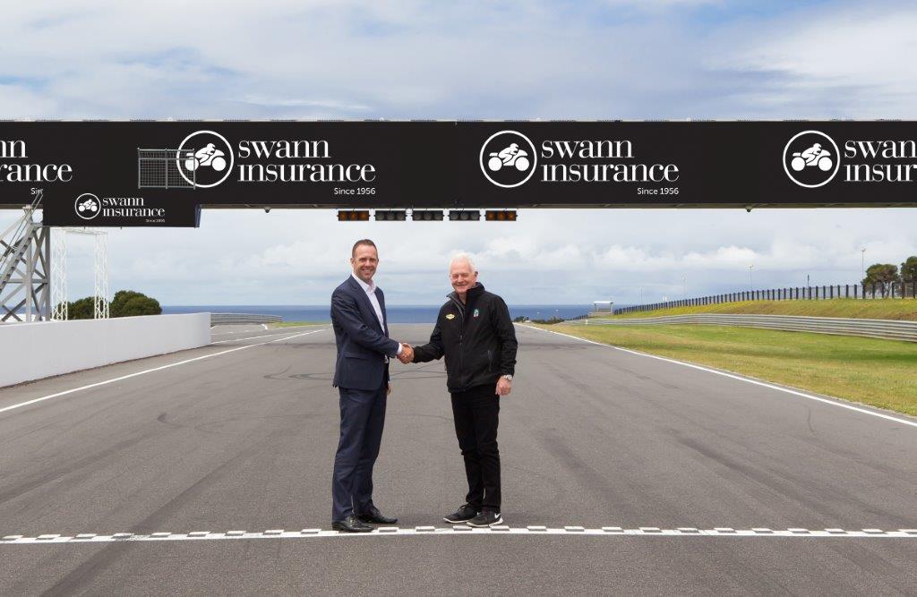 Glenn Rosbrook of Swann Insurance was greeted by Fergus Cameron, managing director of the Phillip Island circuit, (pictured) to mark the important announcement of the association.