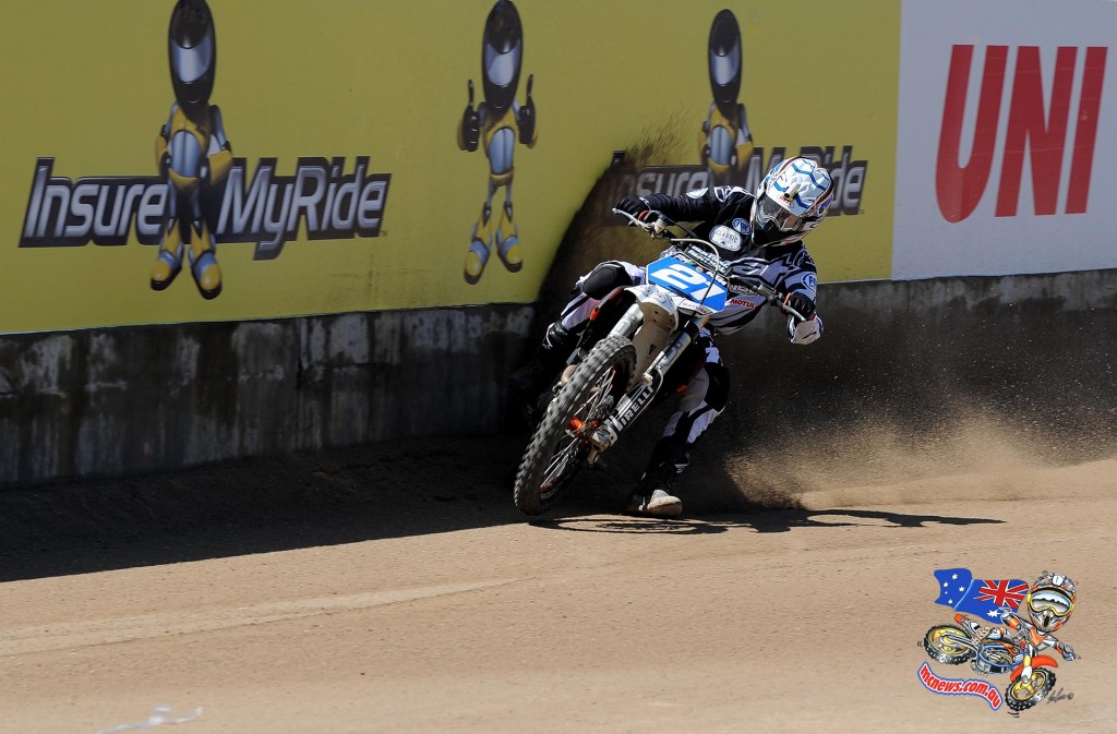 Troy Bayliss having a go during the Dirt Track events at Moto Expo