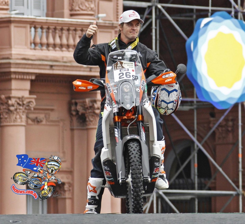 Factory KTM rider Ruben Faria finished tenth, followed by KTM Australia’s Toby Price (Pictured), also making his Dakar debut and the factory’s Jordi Viladoms, who was second last year to Coma was fourteenth just behind Rodrigues and Pain.