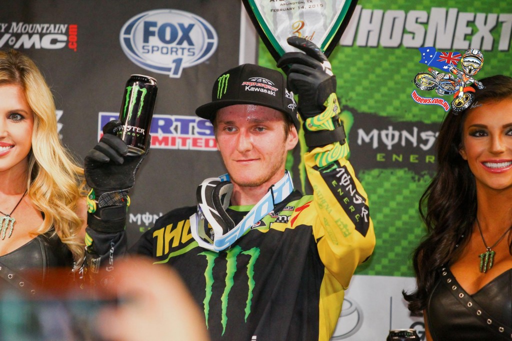 Monster Energy/Pro Circuit/Kawasaki's Joey Savagy finished third, his best finish of his career.