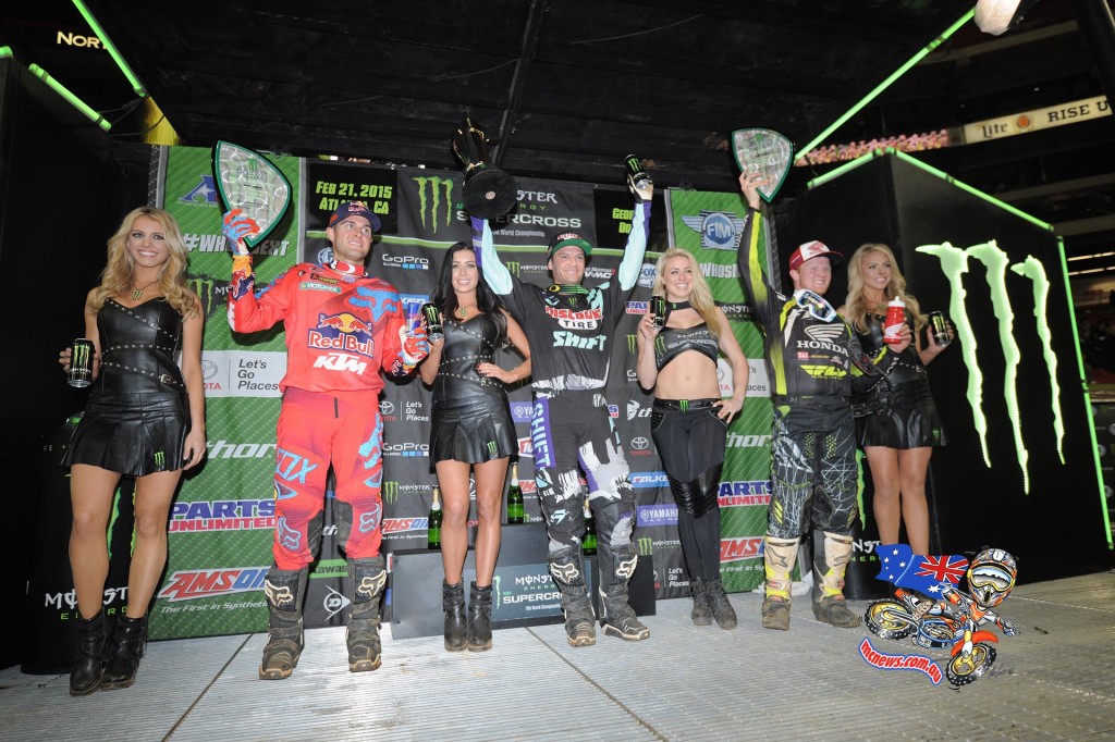 (From Left to Right) Dungey, Reed, and Canard celebrate on the podium in Altanta.