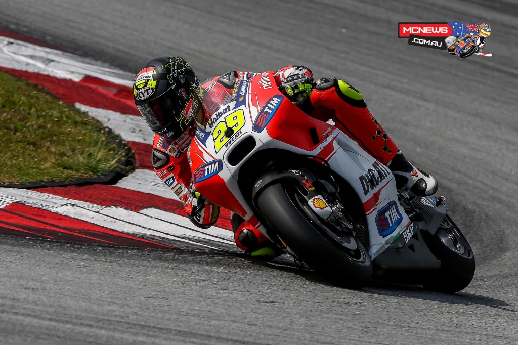 Andrea Iannone / 3rd / 2m00.098 - “For sure today was a great day. This morning, when we began to lap, I managed to immediately find a better feeling with the GP15 and I am happy that, day after day, doing more and more kilometres with this bike, I can get more feeling. In addition, we managed to improve the bike’s set-up and we were pretty quick. Rather than the time attack I did in the afternoon, I’m happier with the work we carried out throughout the day, because it allowed me to do my time with the hard tyre. The team is working really well, and the bike is improving day after day. It’s improved a lot in the changes in direction and in its nimbleness, it’s quicker between the corners and these are all positive aspects.”