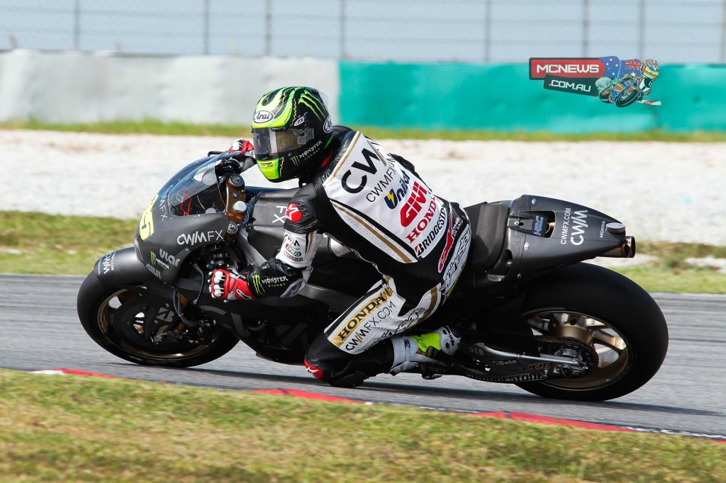 CWM LCR Honda’s Cal Crutchlow is working on rear stability on corner entry and eliminating chattering, tweaking weight distribution and engine braking with the RC213V. He was eighth best, 1.095s behind Lorenzo.