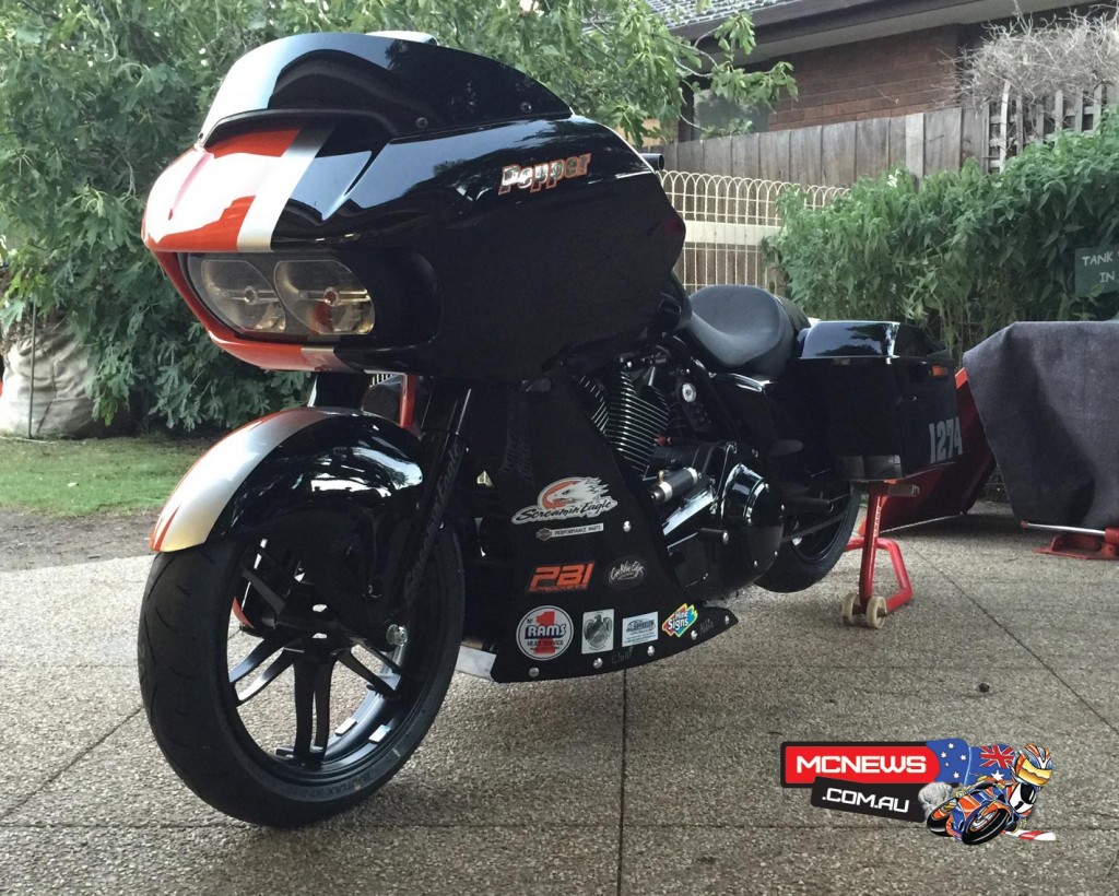 2015 Harley-Davidson FLTRXS Road Glide Special, named Pepper is set to challenge in the Modified Partial Streamlined – Push Rod Fuel (MPS-PF) class at Lake Gairdner Speed Week