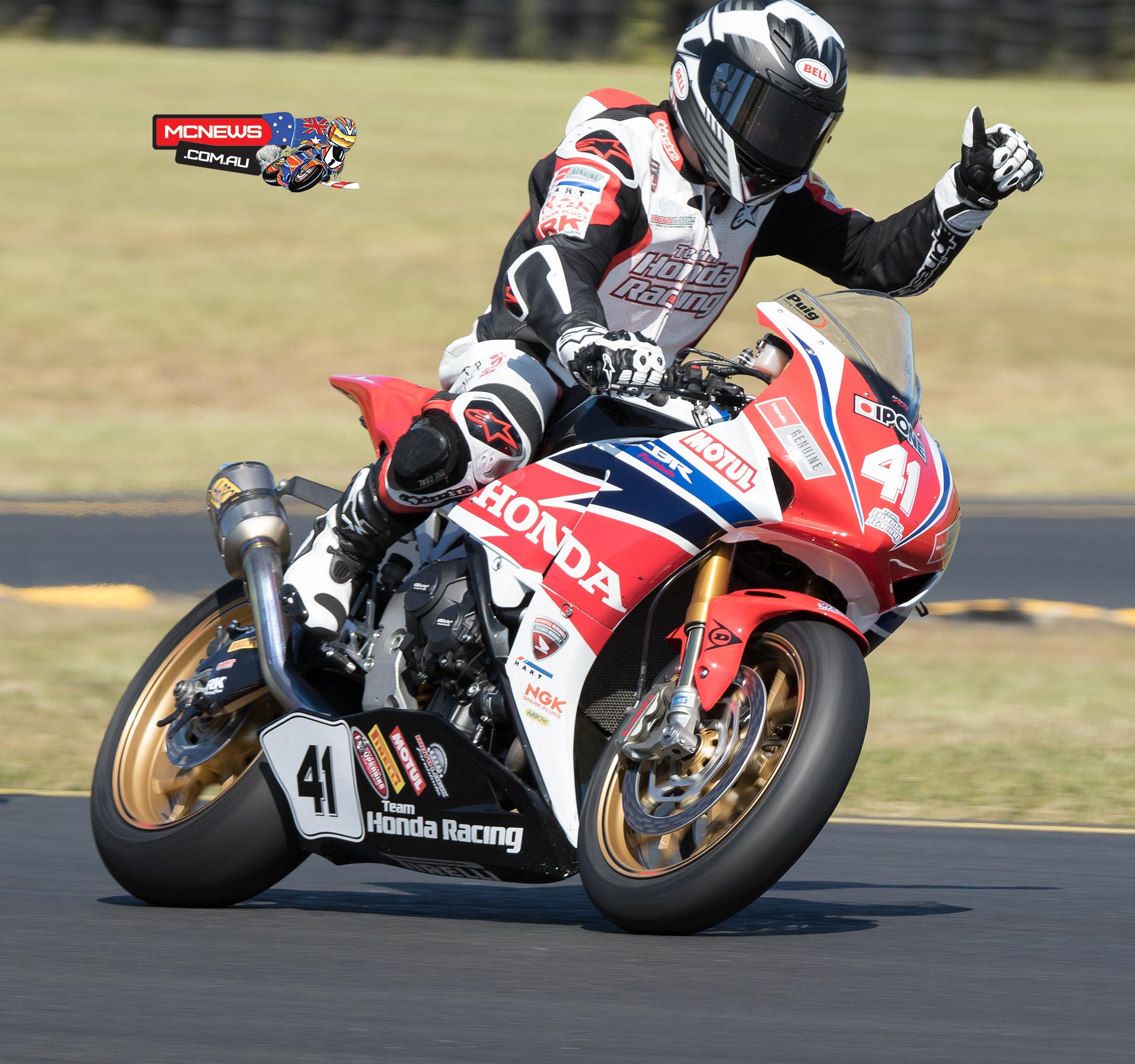 Aiden Wagner celebrates victory on his Superbike debut at Eastern Creek
