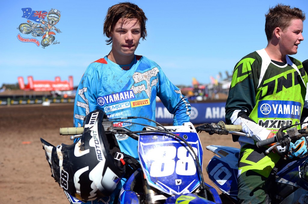 Jordan Hill took his debut win at the Horsham 2015 MX Nationals season opener. Dylan Wilson alongside finished second.