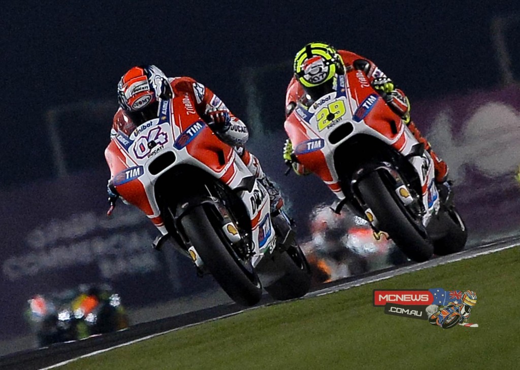 Both Ducati men figured strongly throughout the race