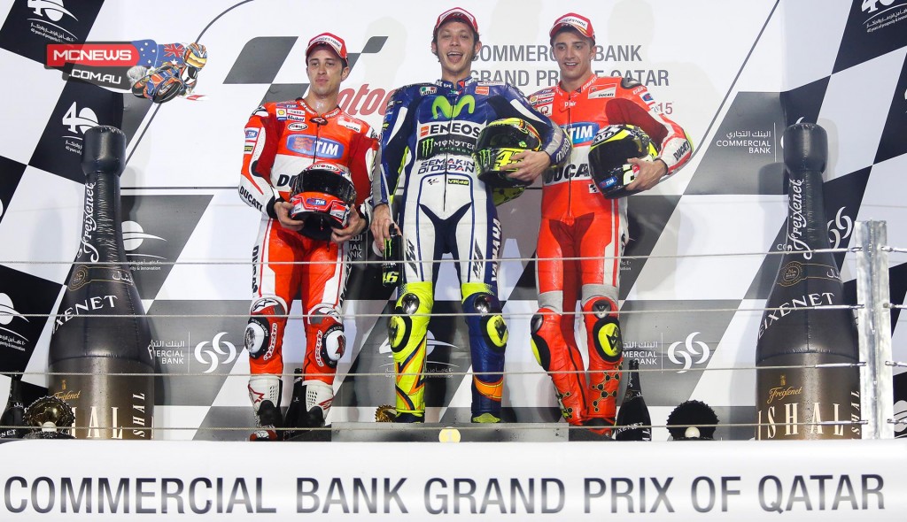 As the chequered flag was waved it was Rossi who clinched victory by just 0.174 seconds ahead of Dovizioso, while Andrea Iannone completed an all-Italian podium by finishing in third place a further two seconds behind and just ahead of Jorge Lorenzo.