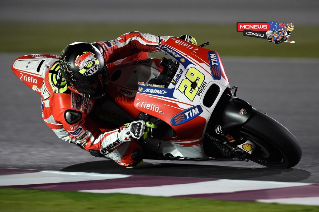 Andrea Iannone (Ducati Team #29) – 1’55.265 (1st), 50 laps - “For sure it was a positive first day, and we are learning more and more about the Desmosedici GP15 and its reactions. Today we carried out the schedule we had planned at the start of the day and we managed to get through everything we had to do. Now our engineers will have even more information to evaluate the situation, and in any case we were always quick. I am happy because we are improving every time we go out onto the track.”