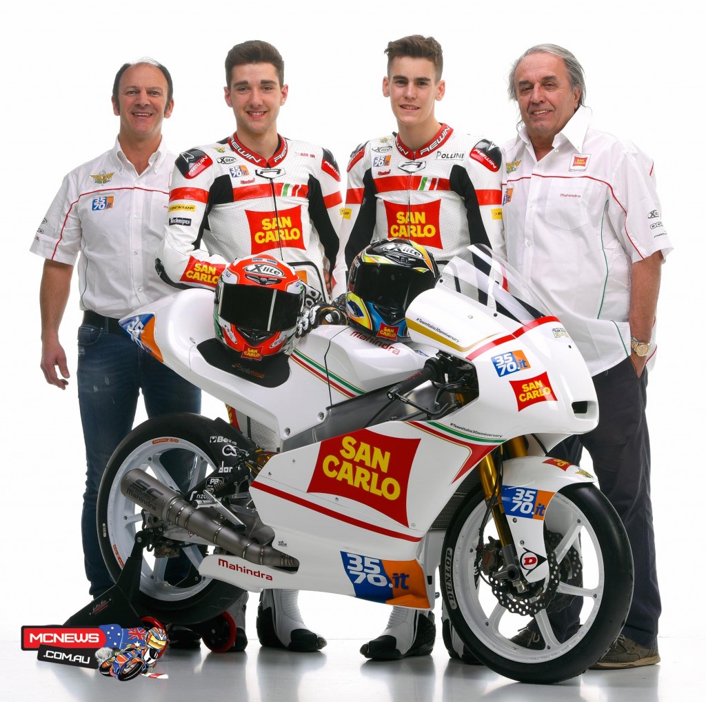 Matteo Ferrari (#12) and the newcomer Stefano Manzi (#29), both riding a Mahindra.