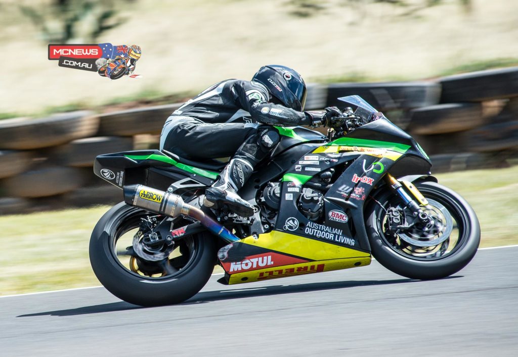 Mike Jones on the Cube Racing ZX-10R Kawasaki at ASBK 2015 Round Two Morgan Park