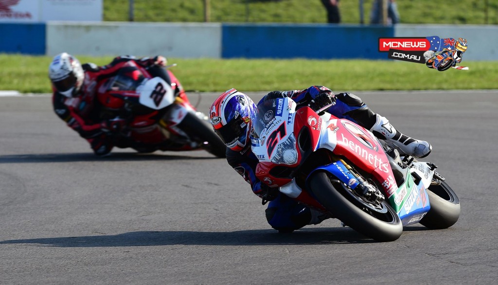 Josh Waters struggled with grip and suspension problems at Donington. Here behind him in race one is countryman Jason O'Halloran