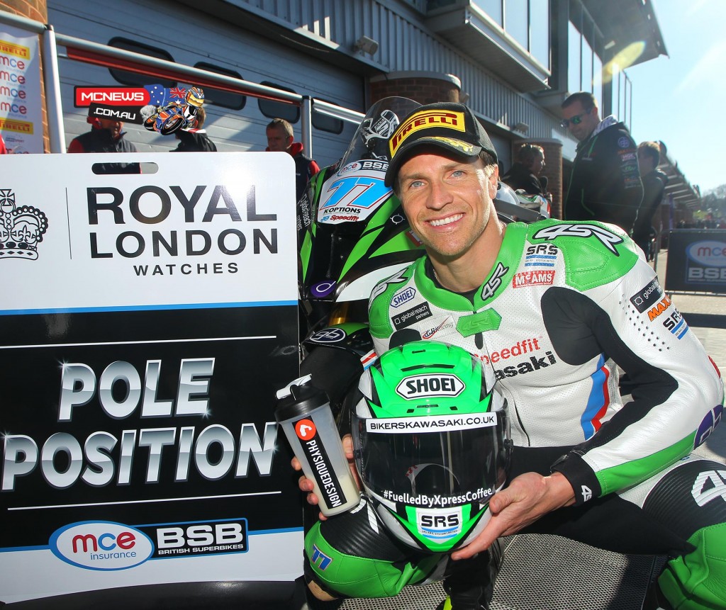 James Ellison claimed his first pole position of the 2015 MCE Insurance British Superbike Championship season by pushing under the Brands Hatch Indy circuit lap record