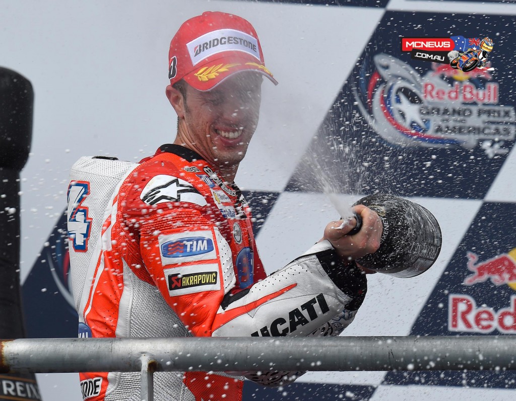 Andrea Dovizioso (Ducati Team #04) – 2nd - “Today was a superb race and I take enormous personal satisfaction from it because here at Austin the races are always special: on this circuit you have to administer your energy, your tyres and your pace, something that does not happen in other circuits. I am particularly pleased with the work of my team because on a completely different track from Losail we confirmed that the GP15 is competitive and we managed to improve during the weekend. This year we have already had two great races, but we must continue to work because we’re still lacking a bit of fine-tuning in braking and traction, small improvements that will make the difference when it comes to fighting for the top positions at every circuit.”