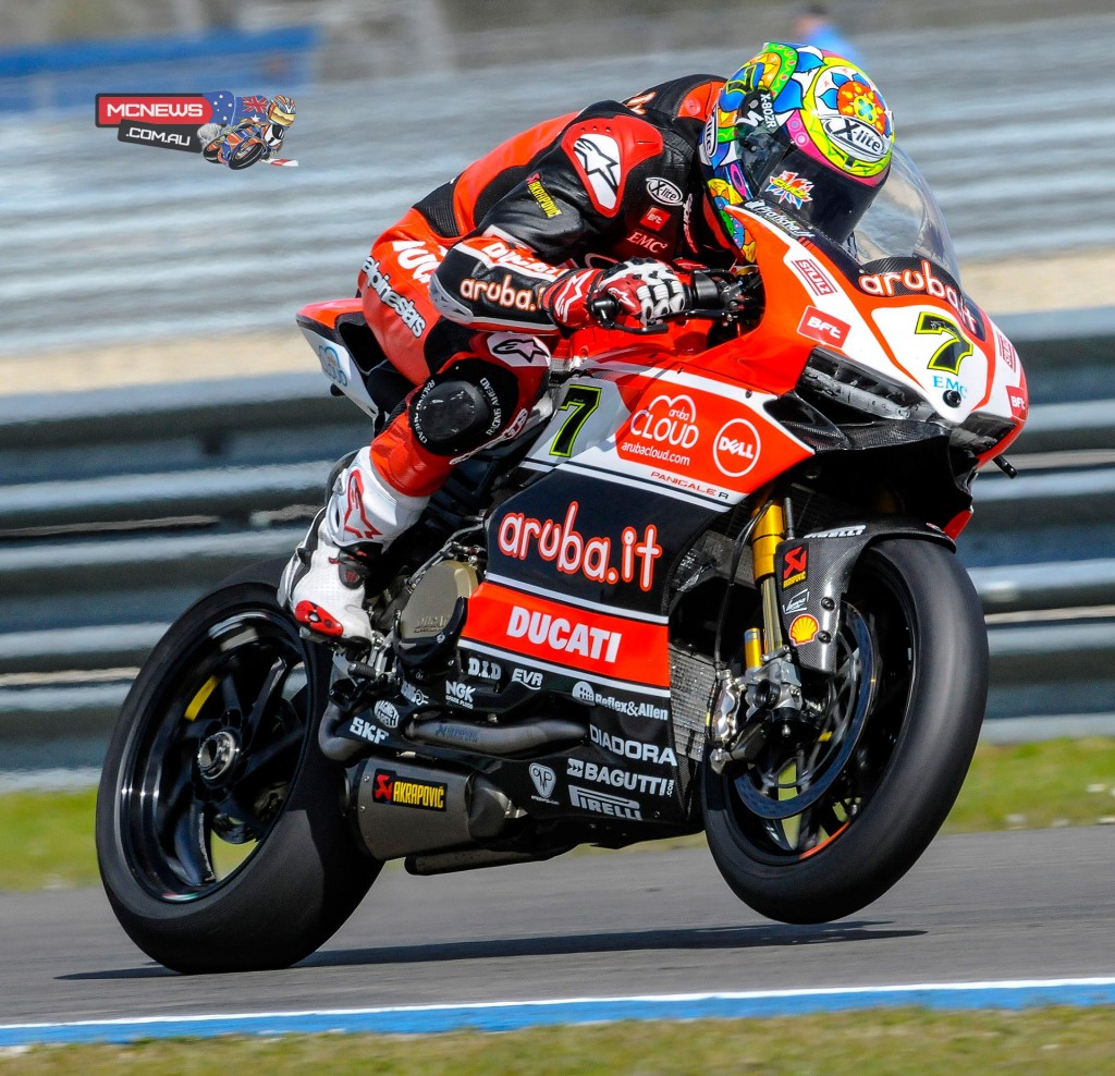 Chaz Davies topped Friday practice at Assen by a margin of 0.320s with a final, scintillating  lap of 1’35.748.