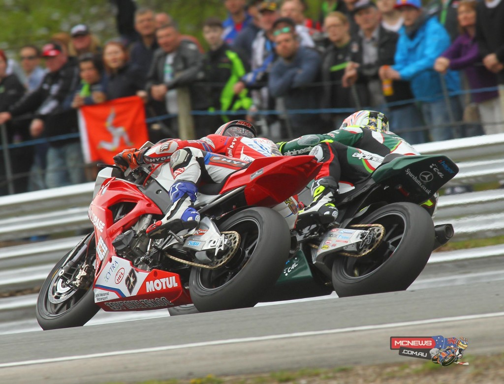 Ryuichi Kiyonari and Shane 'Shakey' Byrne were battling for the win in the second MCE Insurance British Superbike Championship race at Oulton Park when the pair clashed, crashing out of contention on the 16th lap.