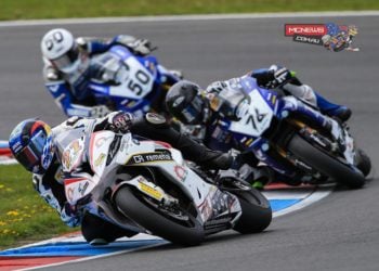 Markus Reiterberger leads Max Neukirchner and Damian Cudlin at 2015 IDM SBK Season opener at Lausitzring