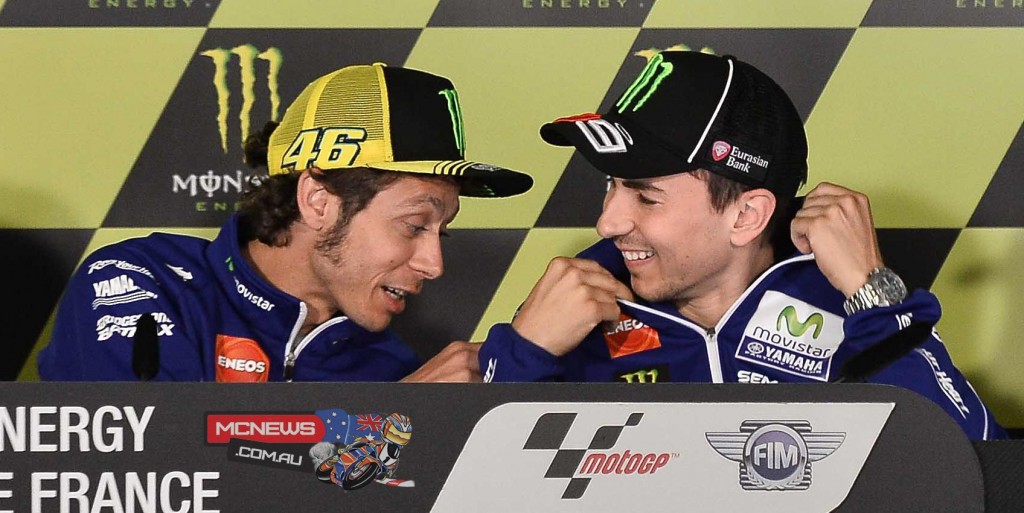 Valentino Rossi and Jorge Lorenzo at Le Mans in 2015