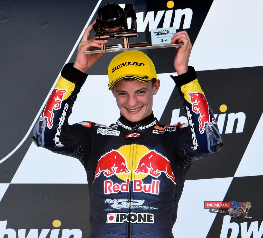 Olly Simpson took two podium results from the Jerez Red Bull Rookies Cup season 2015 opener