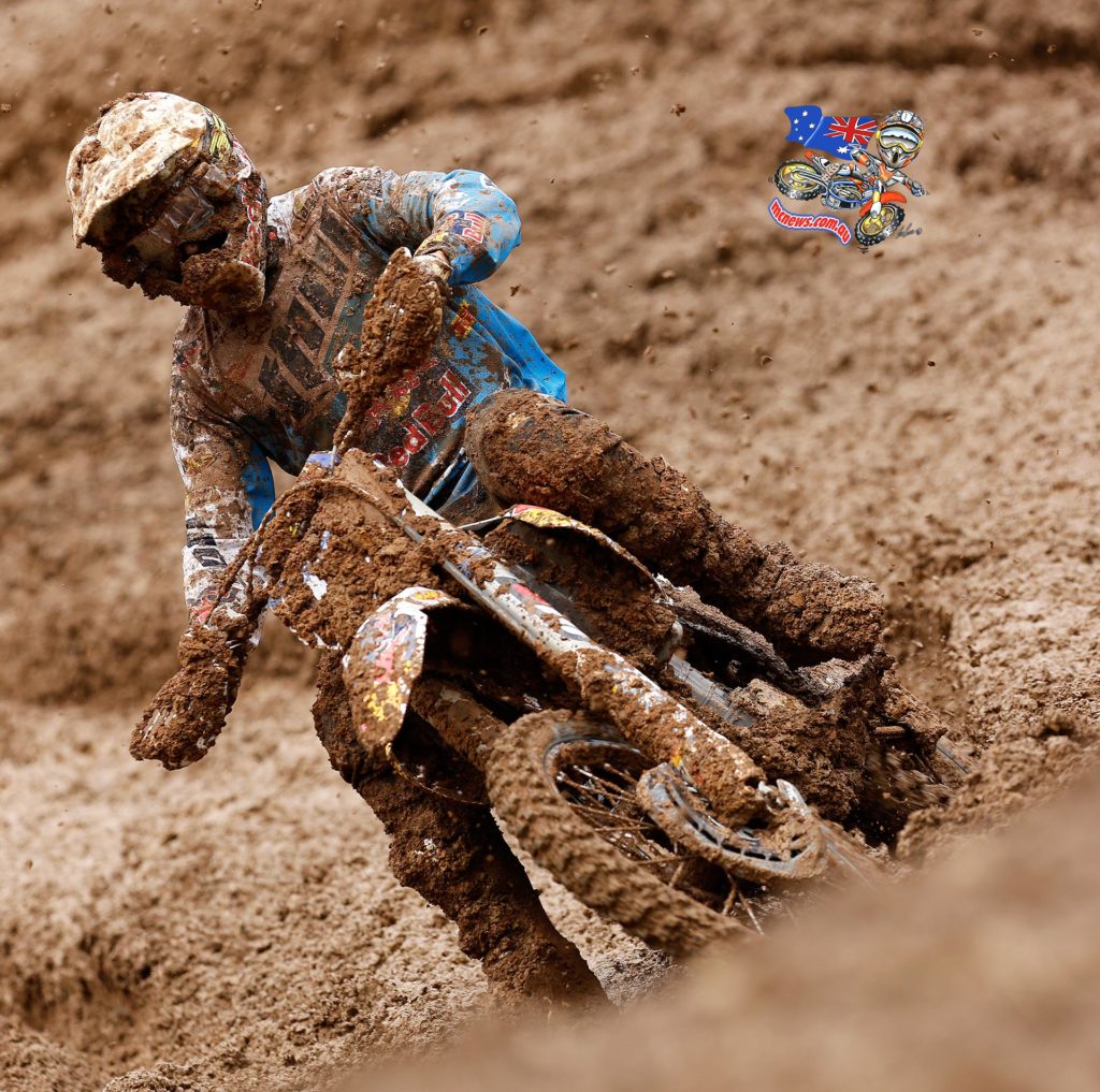 Todd Waters scored a podium result at the muddy Italian MXGP at Maggiora