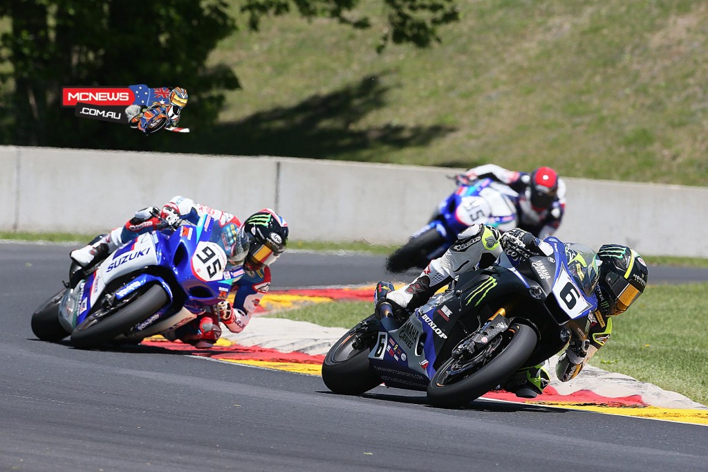 Monster Graves Yamaha's Cameron Beaubier (6) won the first Superbike race on Sunday at Road America and was second in race two. Roger Hayden (95) was a close second in race one. Photography by Brian J. Nelson.