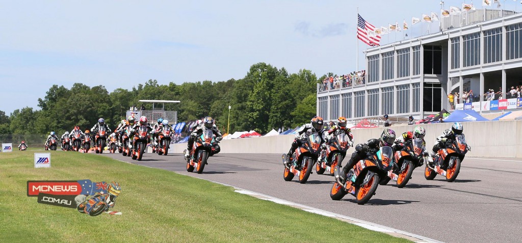 KTM RC 390 Cup race was won by Gage McAllister (25) after a race-long battle
