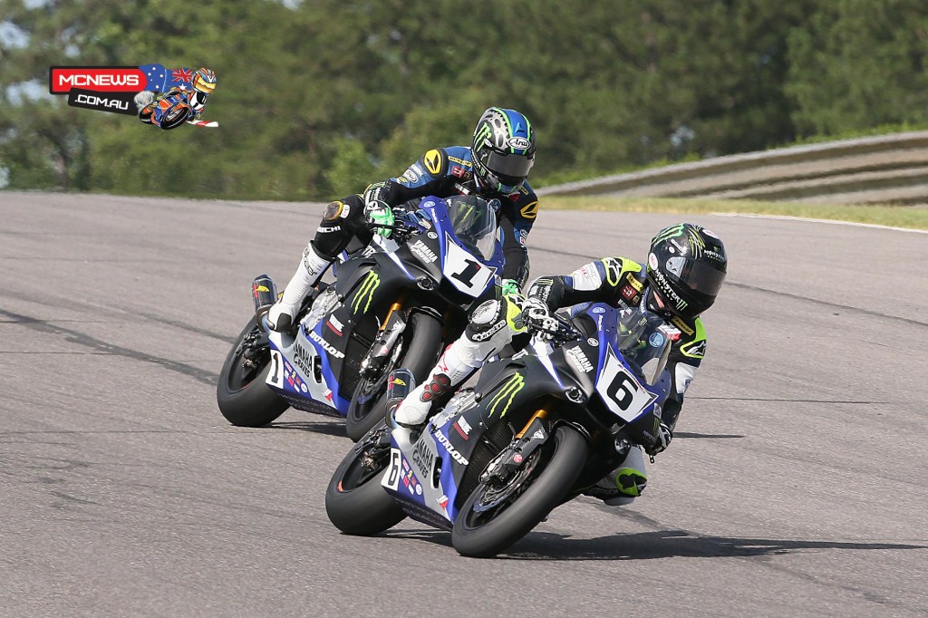  Cameron Beaubier (6) and his teammate Josh Hayes (1) split wins in Sunday's two MotoAmerica Superbike races at Barber Motorsports Park. Photography by Brian J. Nelson.