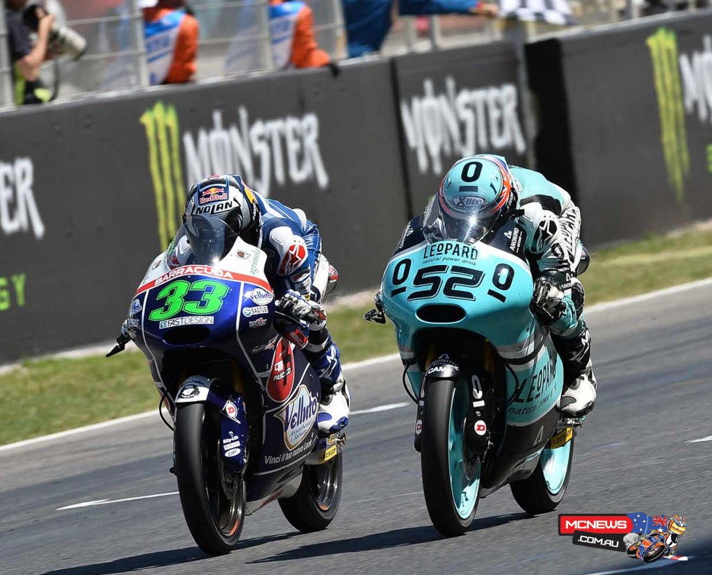 Leopard Racing’s Danny Kent won the Catalan GP in a thrilling finish that saw him beat rival Enea Bastianini by 0.035s.