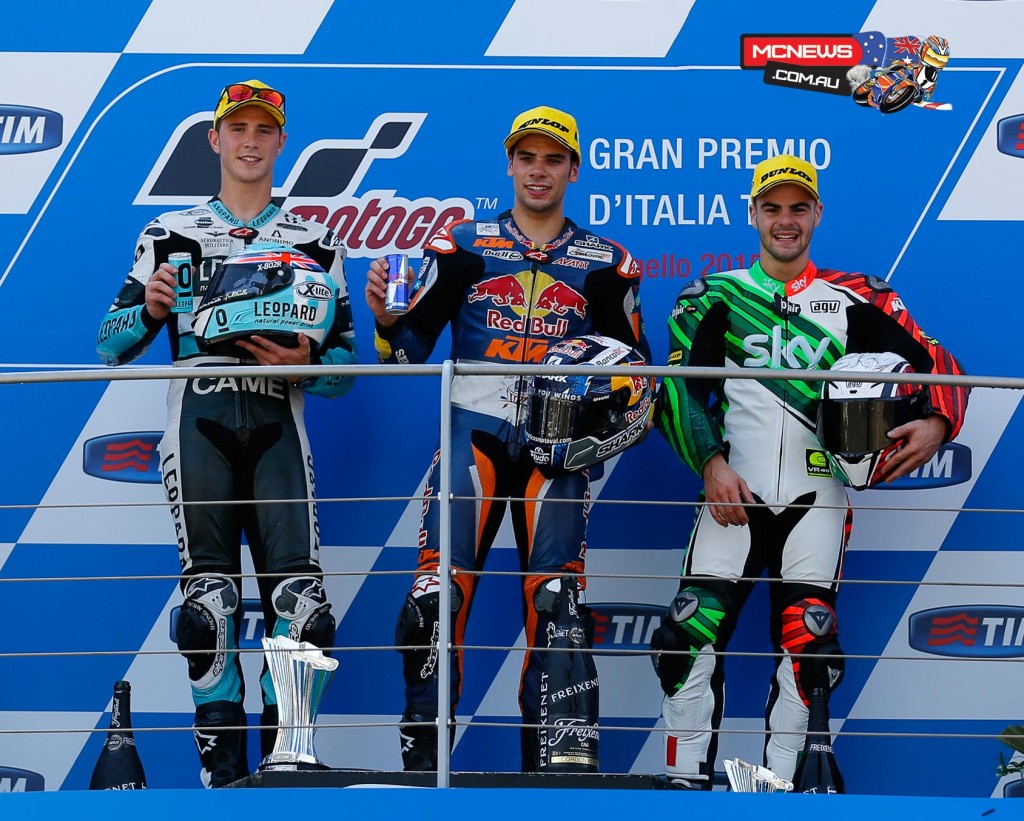 Red Bull KTM Ajo’s Miguel Oliveira claimed a career first Moto3 victory, and became the first Portuguese winner in Grand Prix history with his victory at Mugello 2015