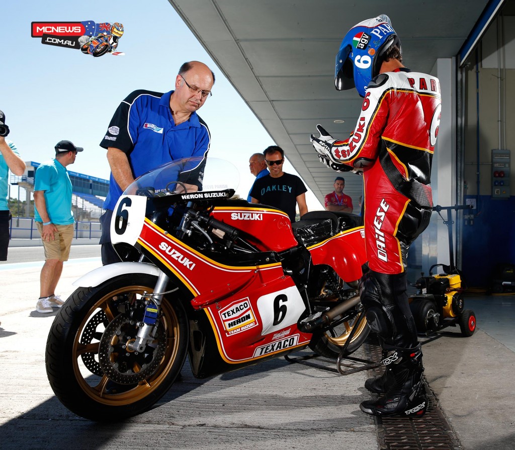 Steve Parrish prepares to head out at Loris Capirossi watches on
