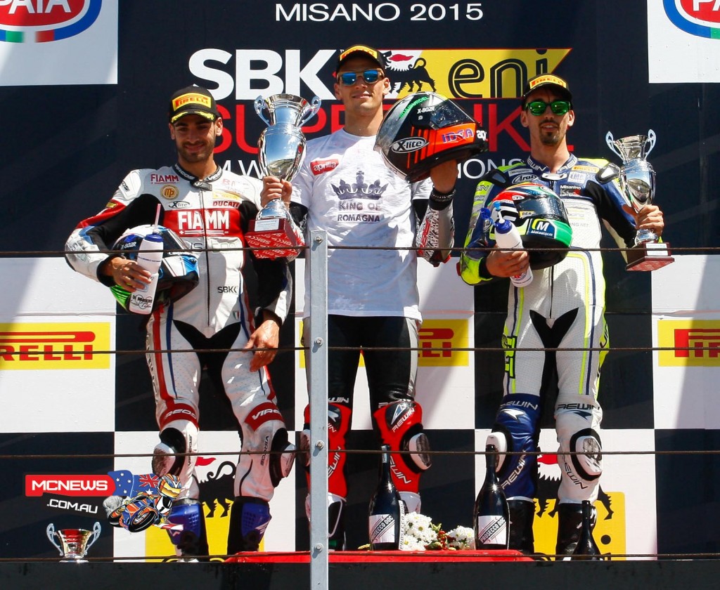 Superstock 1000 Podium - Misano 2015 /2- Raffaele De Rosa (ITA) / 1- Lorenzo Savadori (ITA) / 3- Roberto Tamburini (ITA)