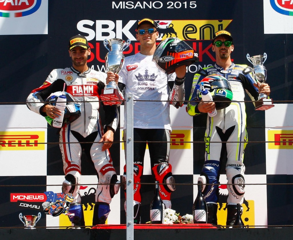 Superstock 1000 Podium - Misano 2015  /2- Raffaele De Rosa (ITA) / 1- Lorenzo Savadori (ITA) / 3- Roberto Tamburini (ITA)