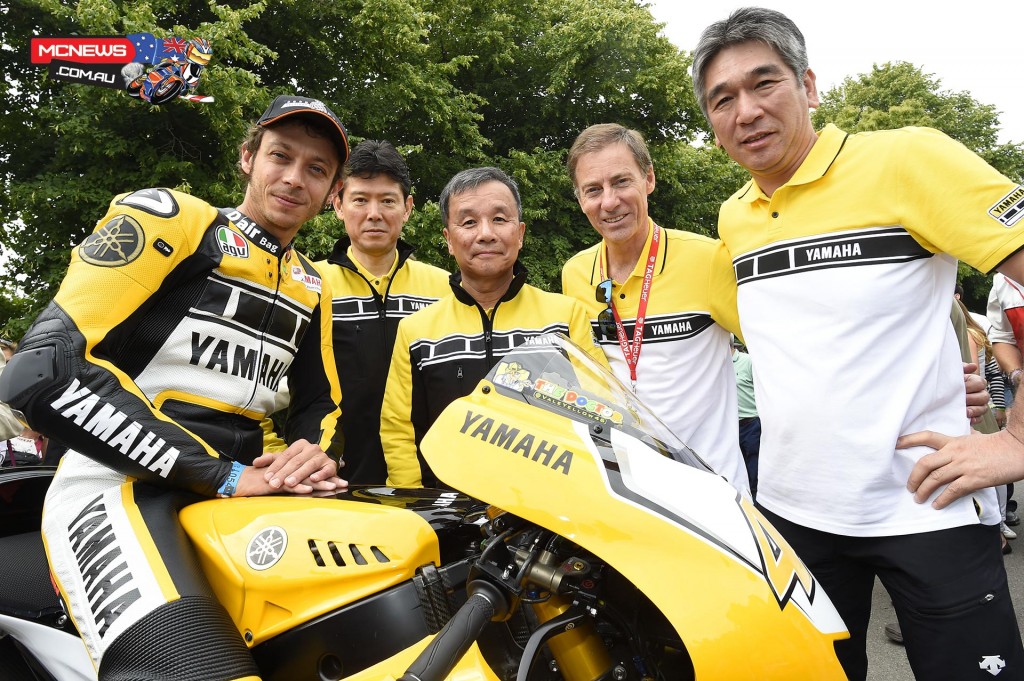 Rossi traveled straight from the Dutch GP to the UK to be able to attend the event, where he was accompanied by Yamaha Motor Co., Ltd Executive Vice President, Takaaki Kimura, Yamaha Motor Europe N.V President, Kazuhiro Kuwata, YMC Motorsports Division's General Manager, Kouichi Tsuji and Yamaha Motor Racing Managing Director, Lin Jarvis.